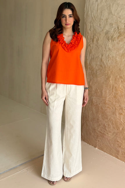 Orange cotton frilled top