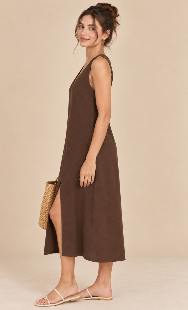Cotton brown midi dress