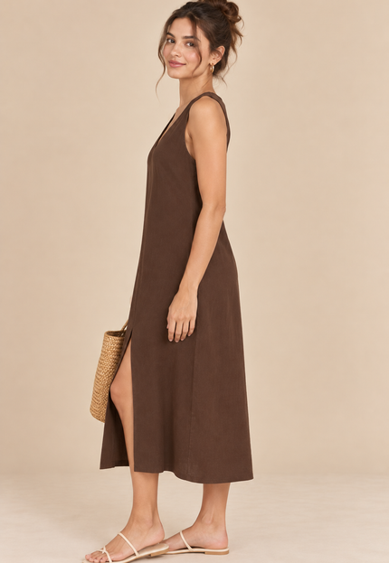 Cotton brown midi dress