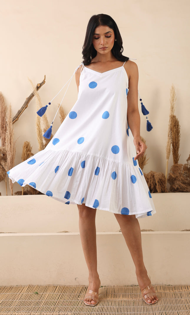 Cotton short evil eye tie up dress