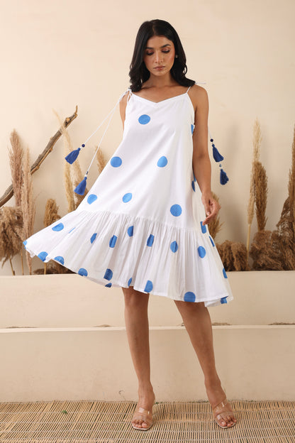 Cotton short evil eye tie up dress