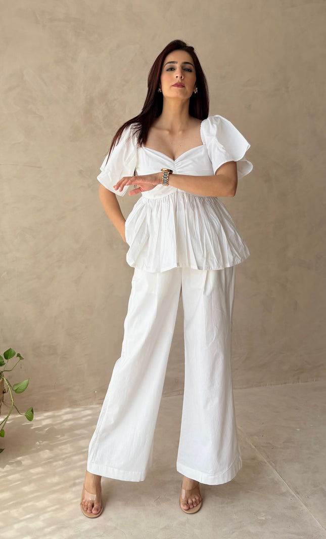 Cotton pants & frilled top