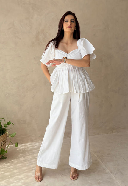 Cotton pants & frilled top