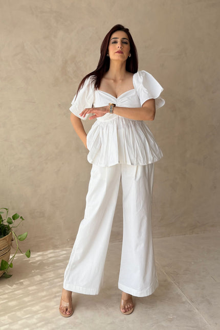 Cotton pants & frilled top
