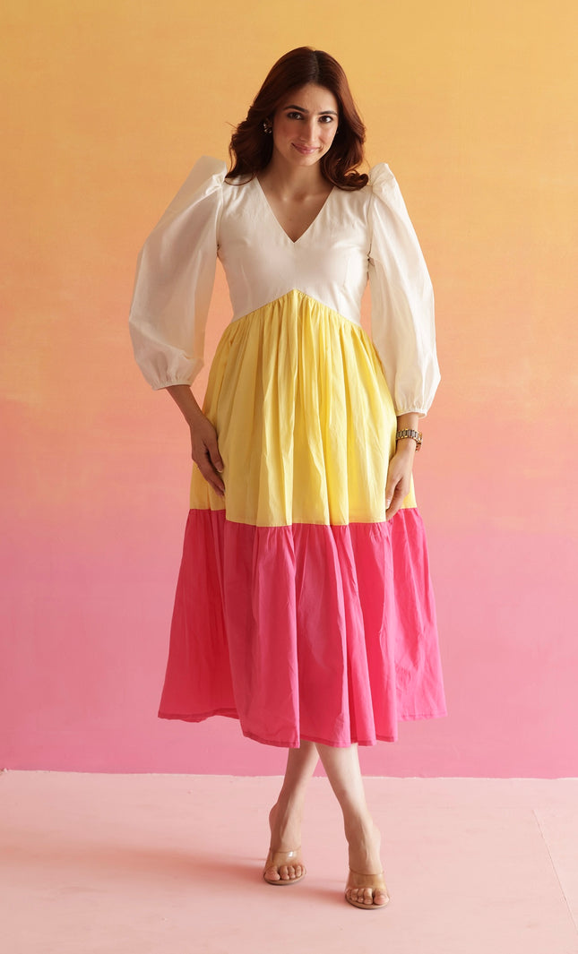 Multi shade cotton midi dress