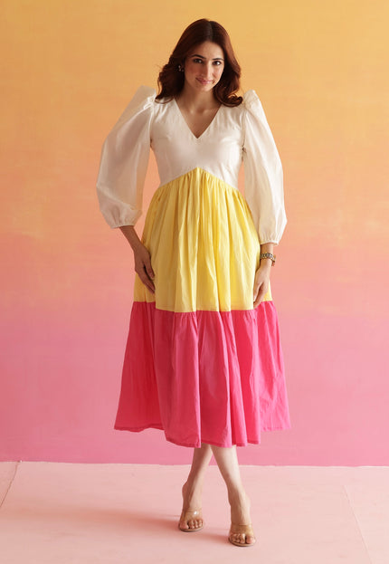 Multi shade cotton midi dress