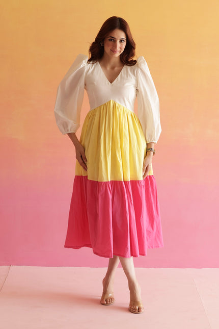 Multi shade cotton midi dress