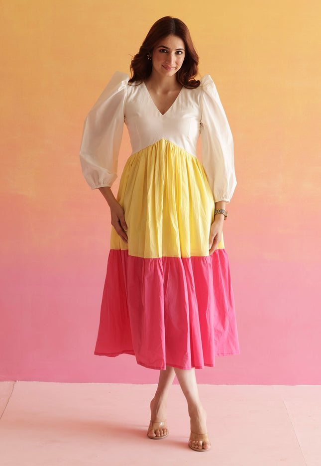 Multi shade cotton midi dress