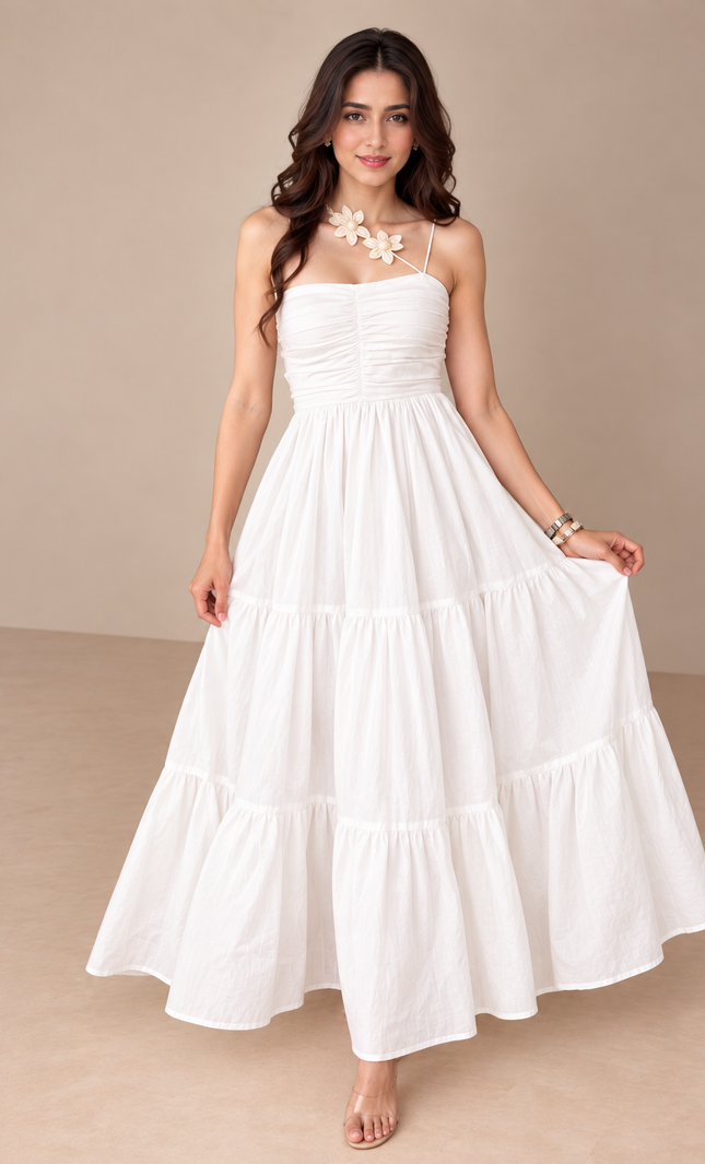 White three tier maxi dress