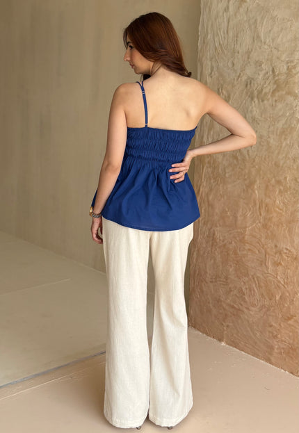 Royal blue cotton peplum top