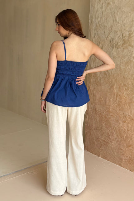 Royal blue cotton peplum top