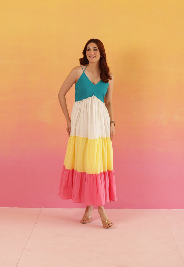 Cotton maxi dress with halter straps