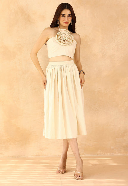 Beige top + midi skirt