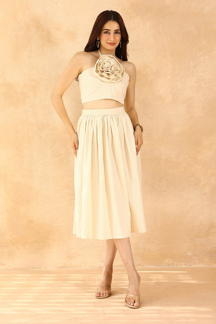 Beige top + midi skirt