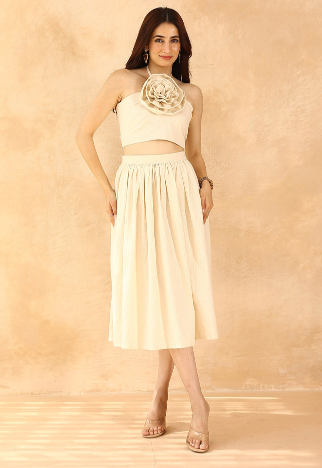 Beige top + midi skirt