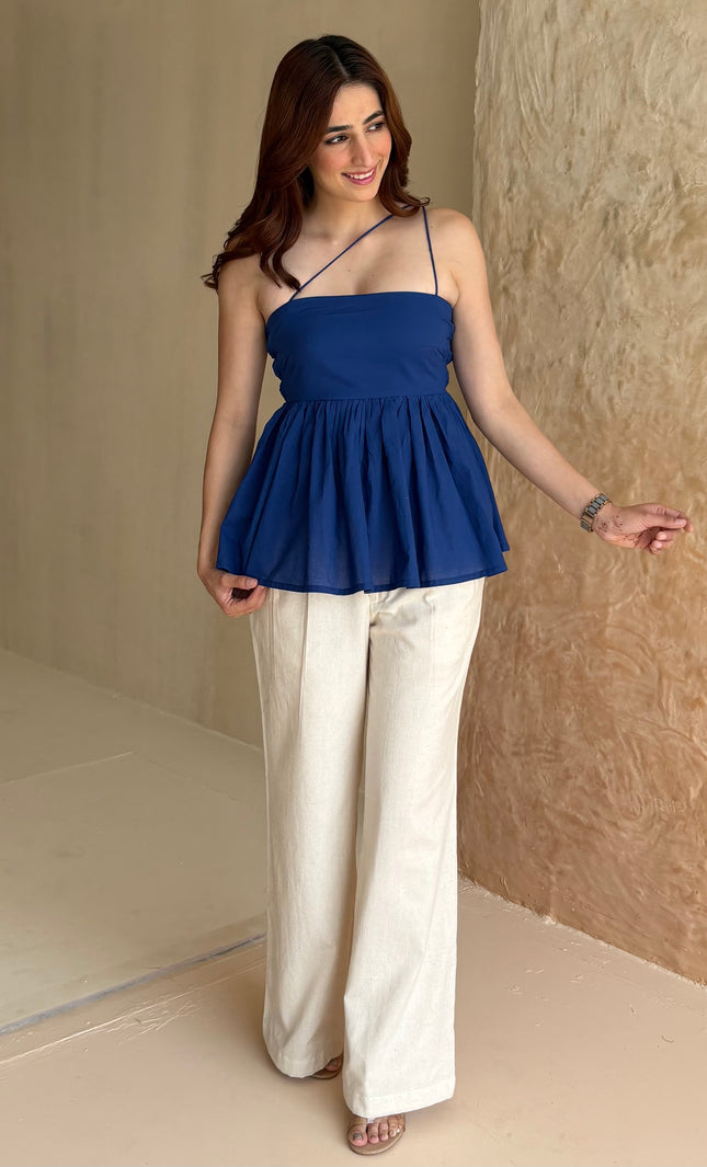 Royal blue cotton peplum top