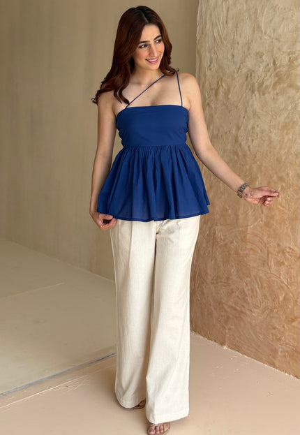 Royal blue cotton peplum top