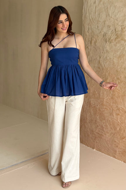 Royal blue cotton peplum top