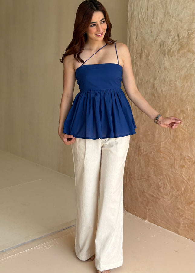 Royal blue cotton peplum top