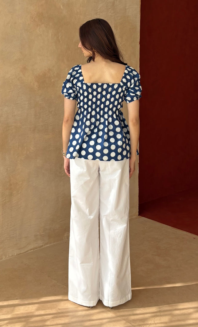 Cotton pants + polka dot peplum top