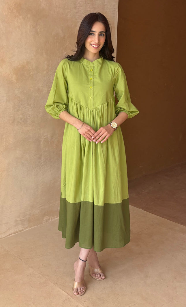 Green contrast midi dress