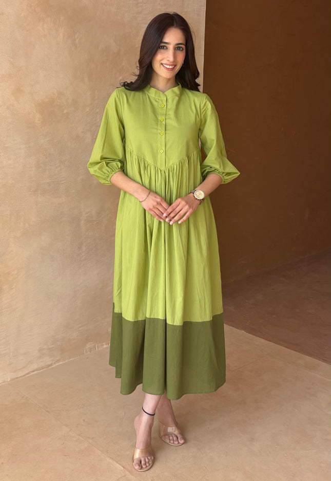 Green contrast midi dress