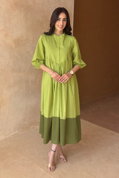 Green contrast midi dress