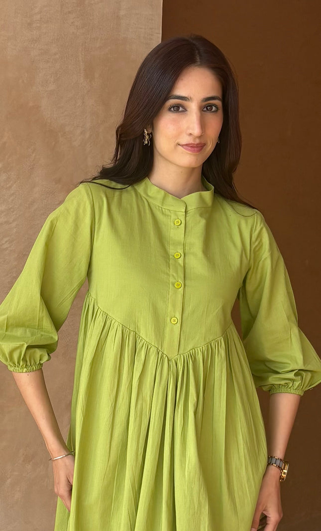 Green contrast midi dress