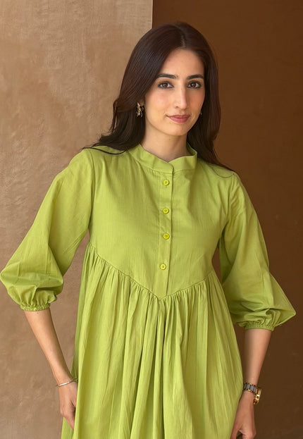 Green contrast midi dress