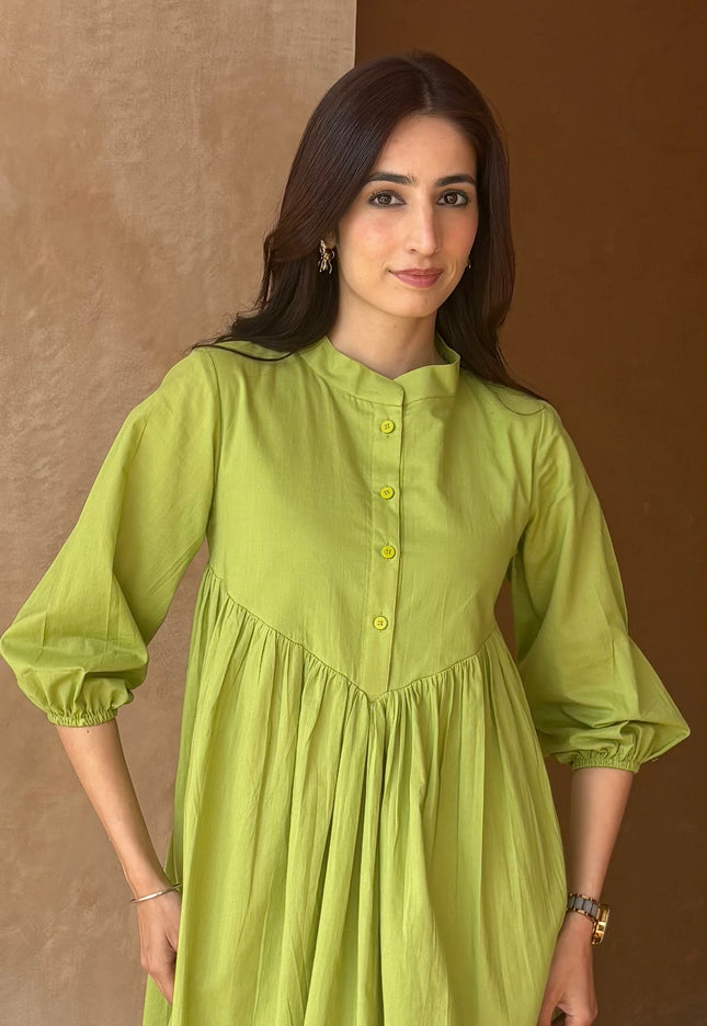 Green contrast midi dress