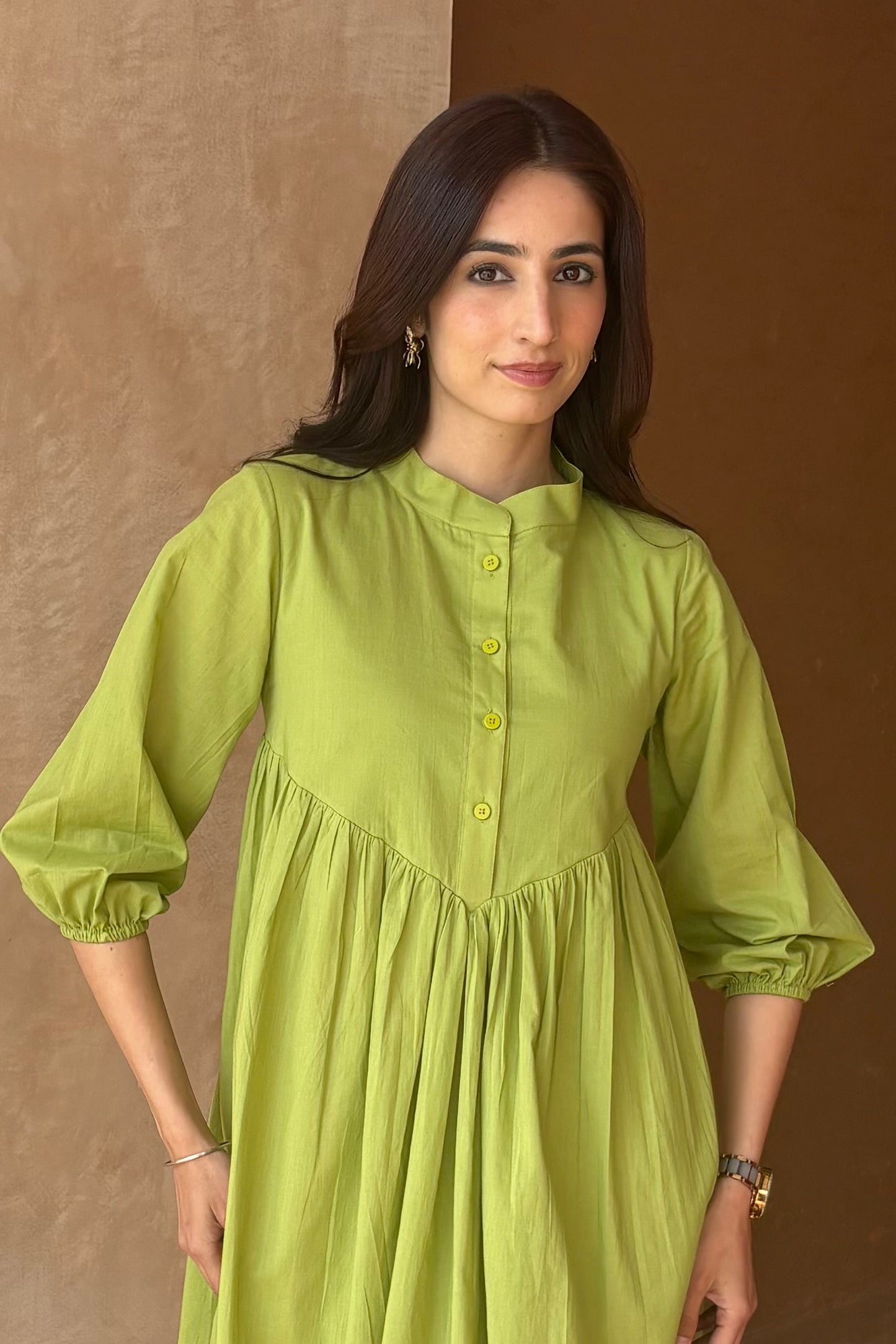 Green contrast midi dress