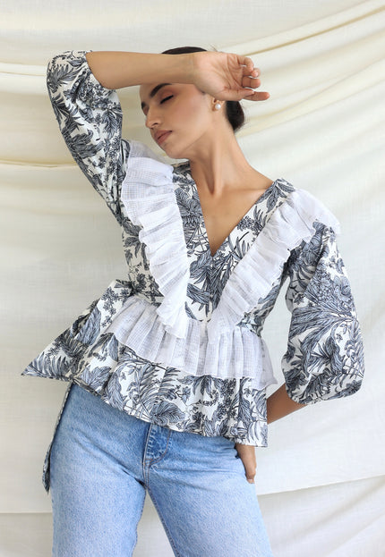 Printed ruffle detail top