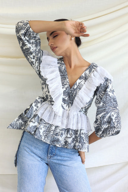 Printed ruffle detail top