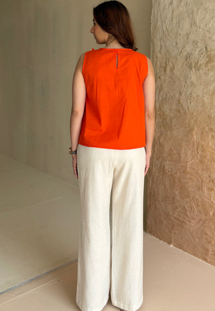 Orange cotton frilled top