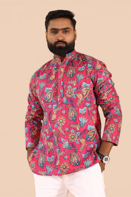 Pink printed men straight kurta