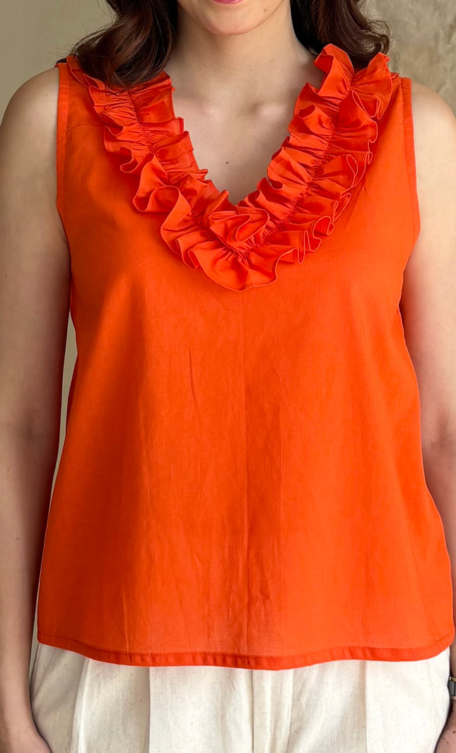 Orange cotton frilled top