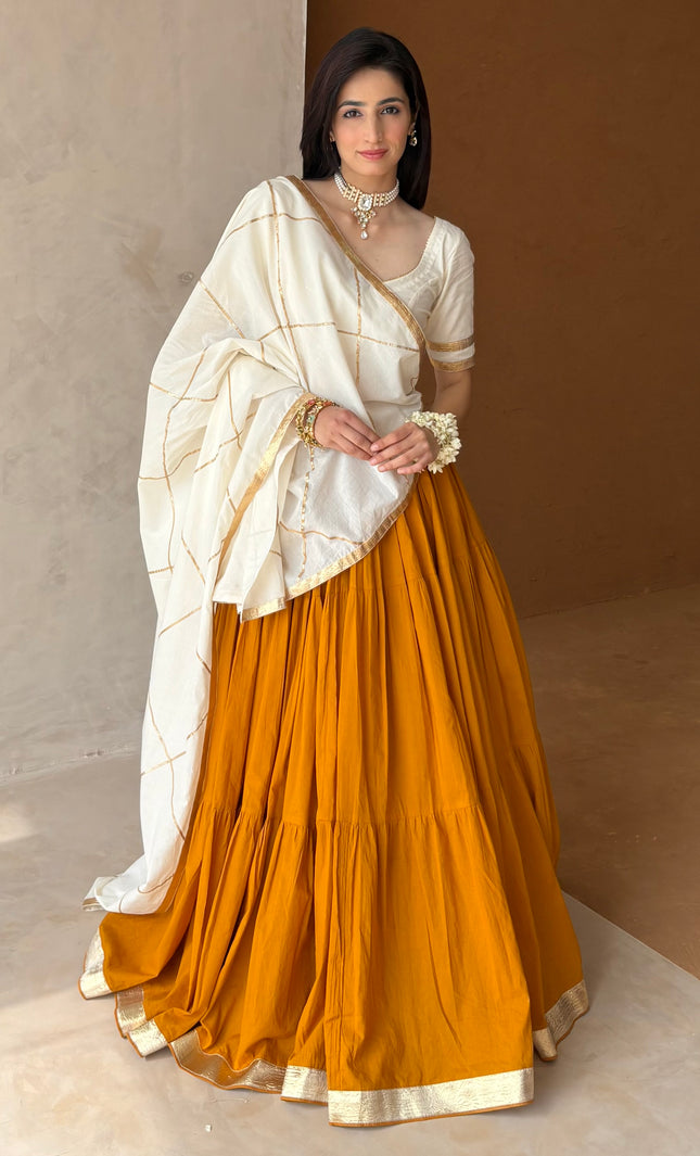 Mustard & off white lehenga set