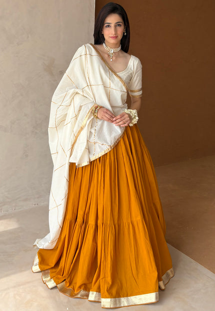 Mustard & off white lehenga set
