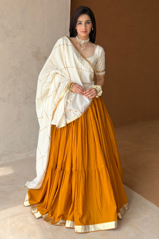 Mustard & off white lehenga set