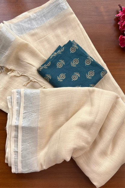 Beige linen saree ( Express delivery ⚡️)