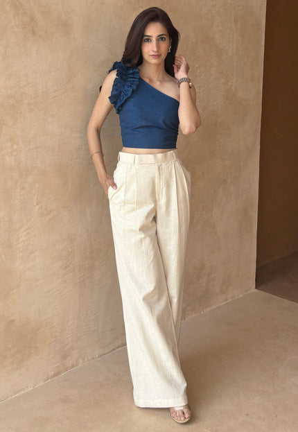 Cotton denim frilled top