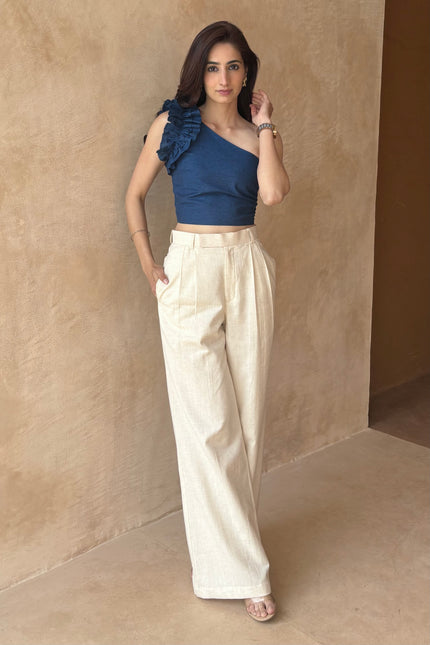 Cotton denim frilled top