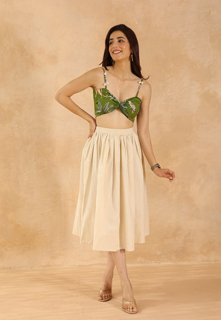 Green printed bandeau + midi skirt