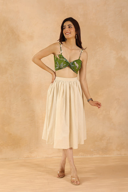 Green printed bandeau + midi skirt