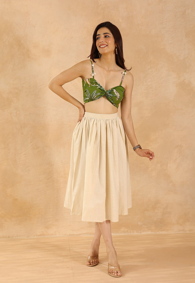 Green printed bandeau + midi skirt
