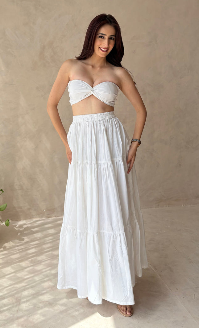 Cotton skirt & padded bandeau top