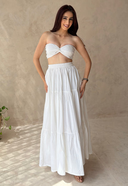 Cotton skirt & padded bandeau top