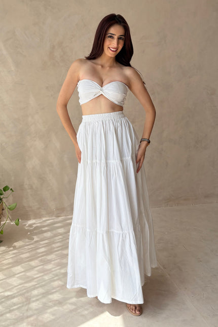 Cotton skirt & padded bandeau top