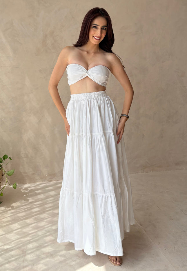 Cotton skirt & padded bandeau top