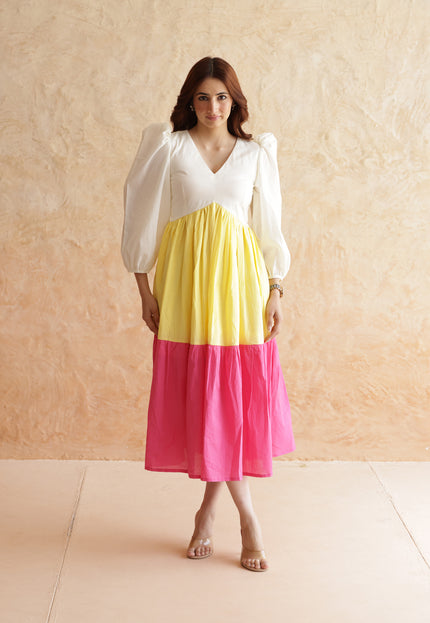 Multi shade cotton midi dress